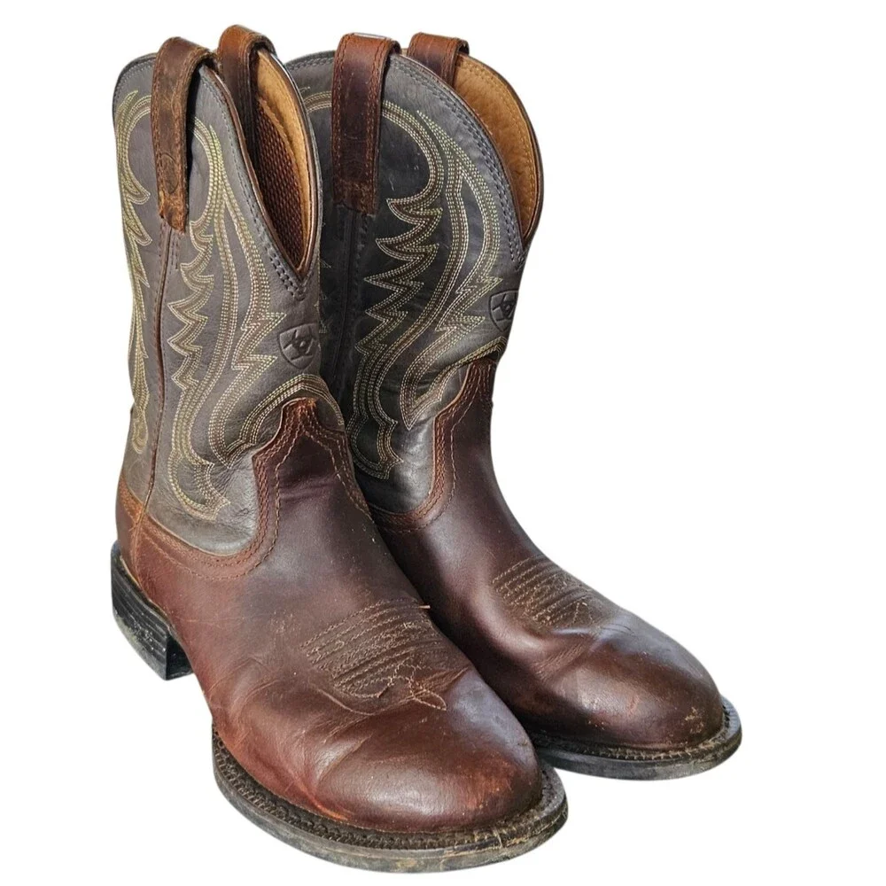 Ariat Brown Leather Round Toe Cowboy Boots 7.5D Style 10010297 Embroidered